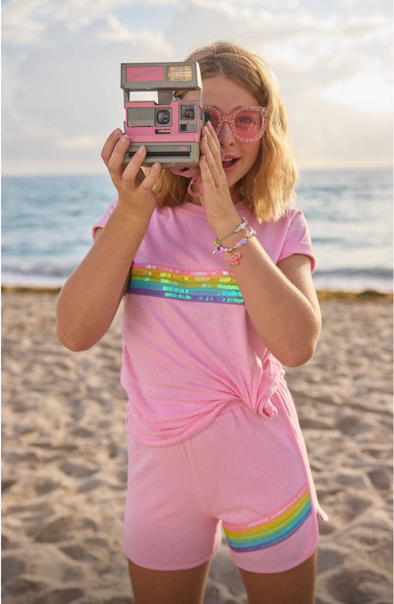 Lola + The Boys Rainbow Sequin Short Set, Alternate, color, Pink