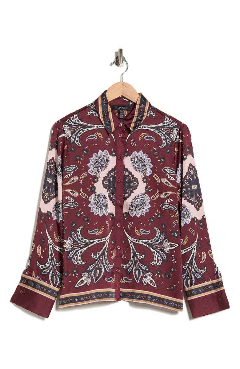 Ellen Tracy Placement Paisley Button-Up Shirt, Alternate, color, Winetasting Paisley