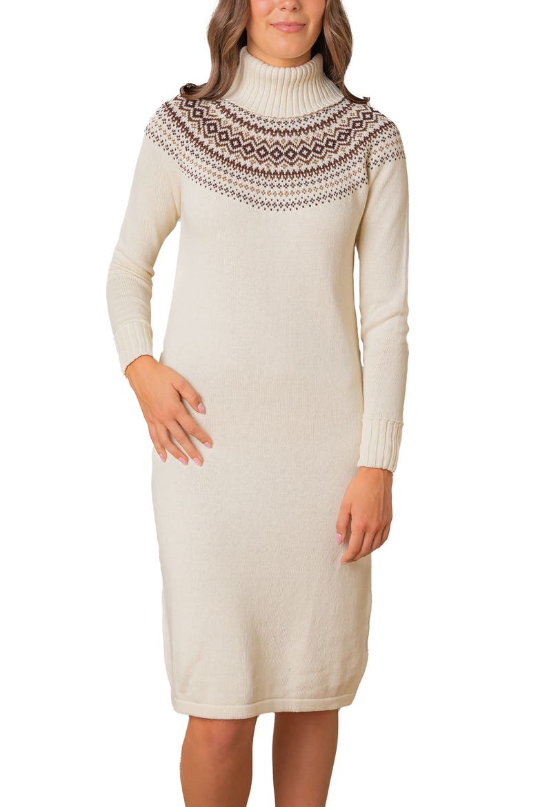 Organic Long Sleeve Turtleneck Intarsia Sweater Dress, Main, color, Ivory Fireside Fair Isle