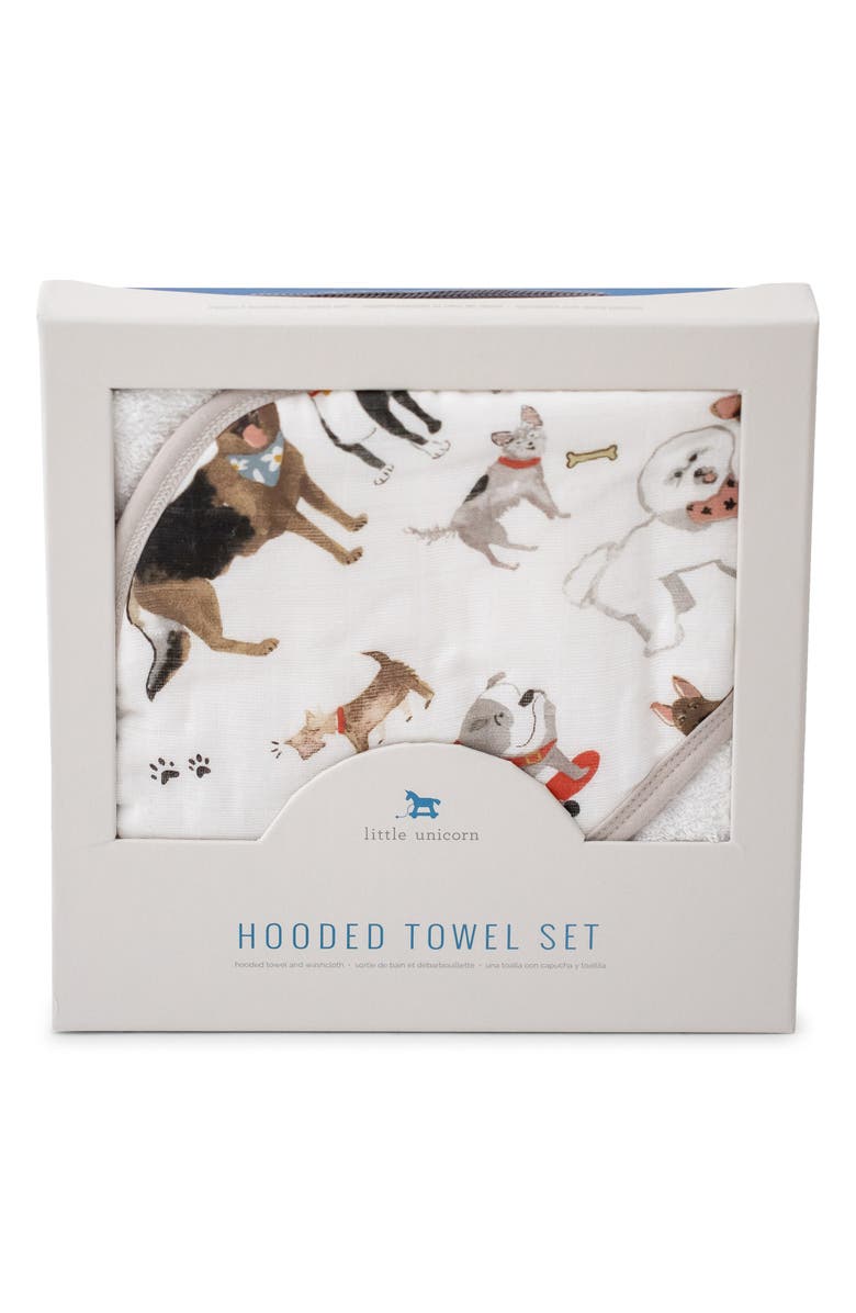 little unicorn Cotton Muslin & Terry Hooded Towel, Alternate, color,