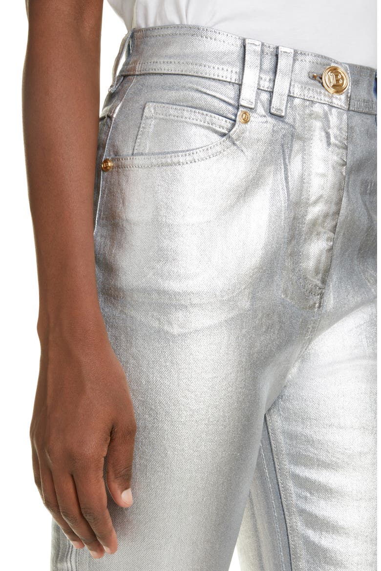 Metallic High Waist Slim Fit Jeans, Alternate, color, 9KA ARGENT