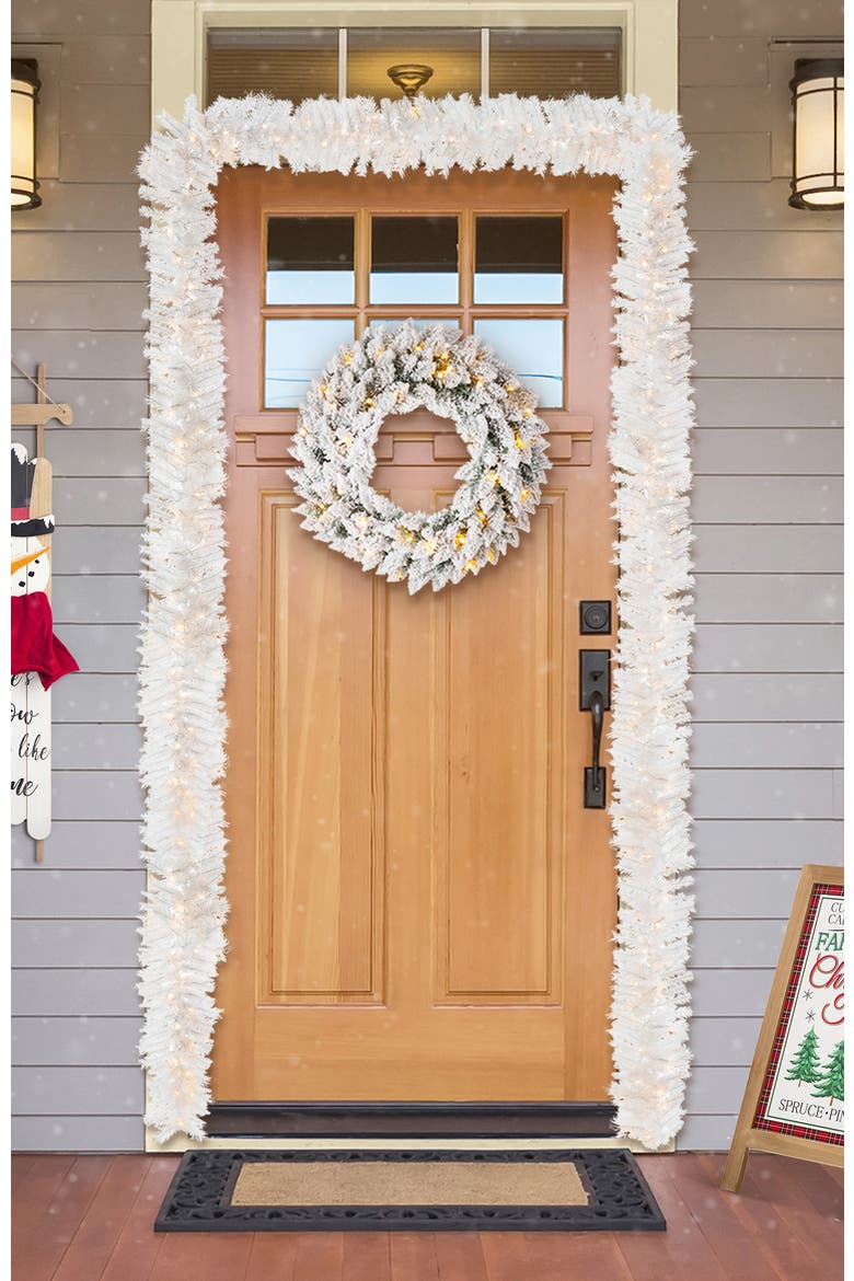 2 Pack Artificial Christmas Garland with Lights and Timer, Alternate, color, White