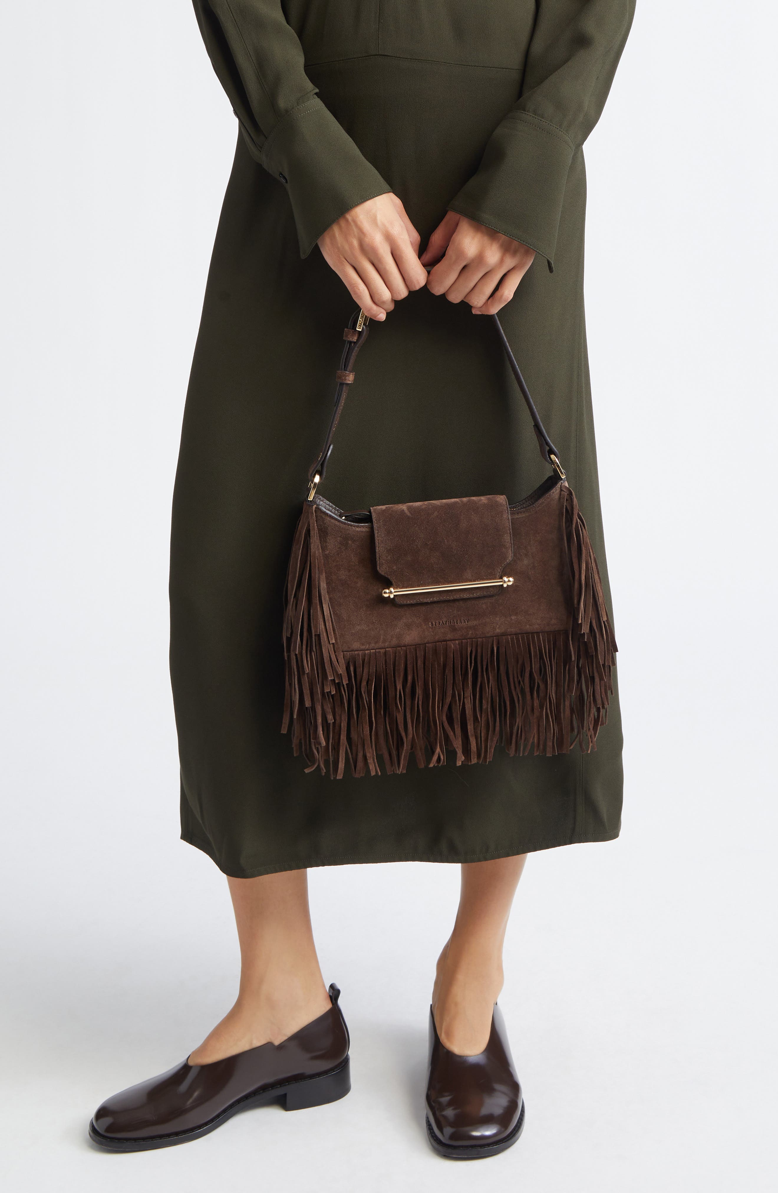 Strathberry x Cinq à Sept Multrees Omni Fringe Suede Hobo Bag, Alternate, color, 