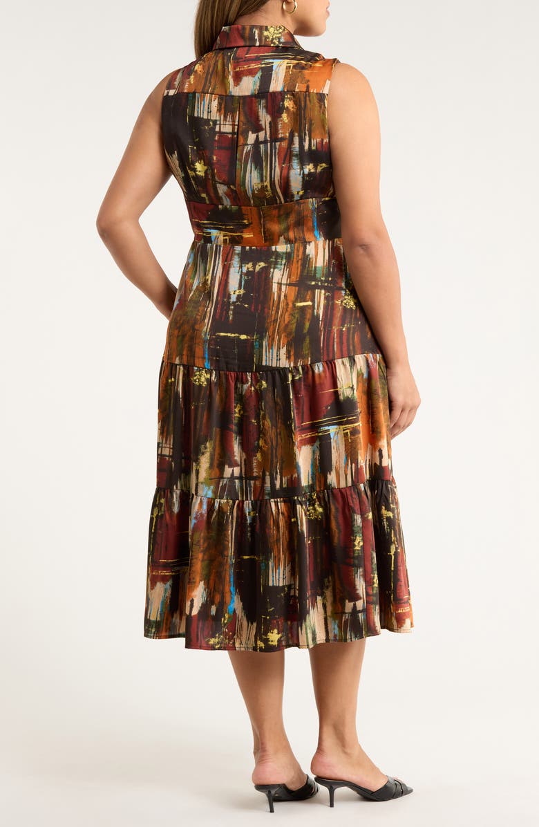 Tahari ASL Print Sleeveless Tiered Midi Shirtdress, Alternate, color, Cognac Paint