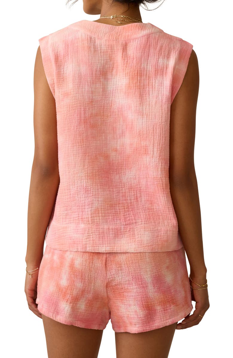 Faherty Dune Sleeveless Organic Cotton Gauze Popover Top, Alternate, color, Coral Skies Tie Dye