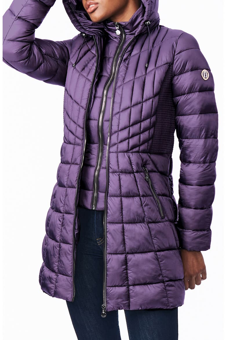 Packable Hooded Fill Coat with Contrast Inset Bib, Main, color, BLACK CURRANT