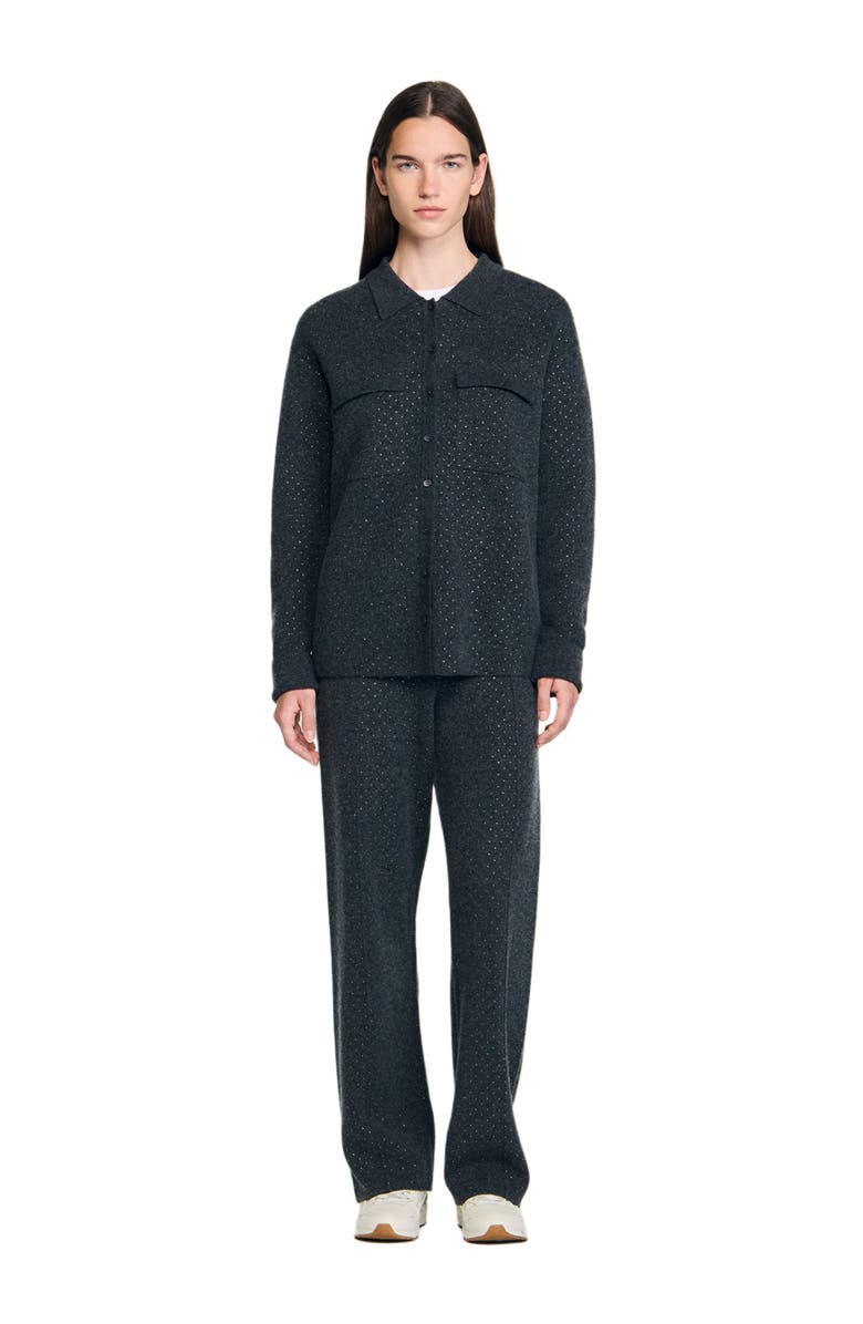 SANDRO Long rhinestone cardigan, Alternate, color, Charcoal Grey