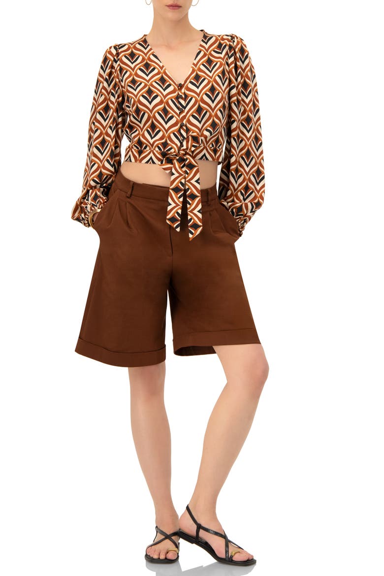 Tailored Bermuda Shorts with Pockets, Alternate, color, Brown