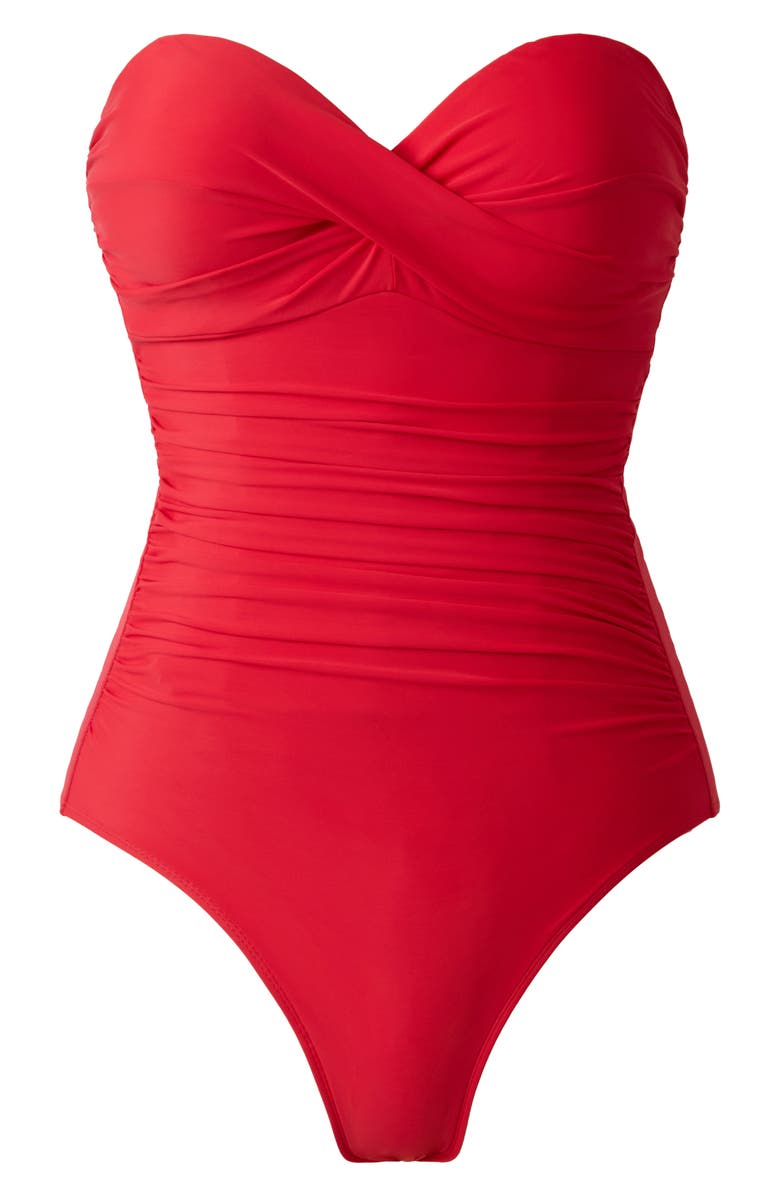Miraclesuit<sup>®</sup> Rock Solid Madrid Bandeau One-Piece Swimsuit, Alternate, color, Poppy