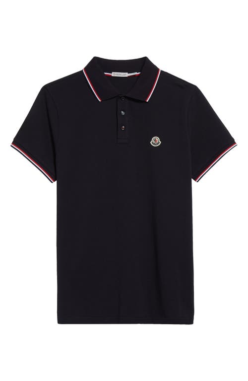 Moncler Cotton Polo Shirt With Logo In Blue