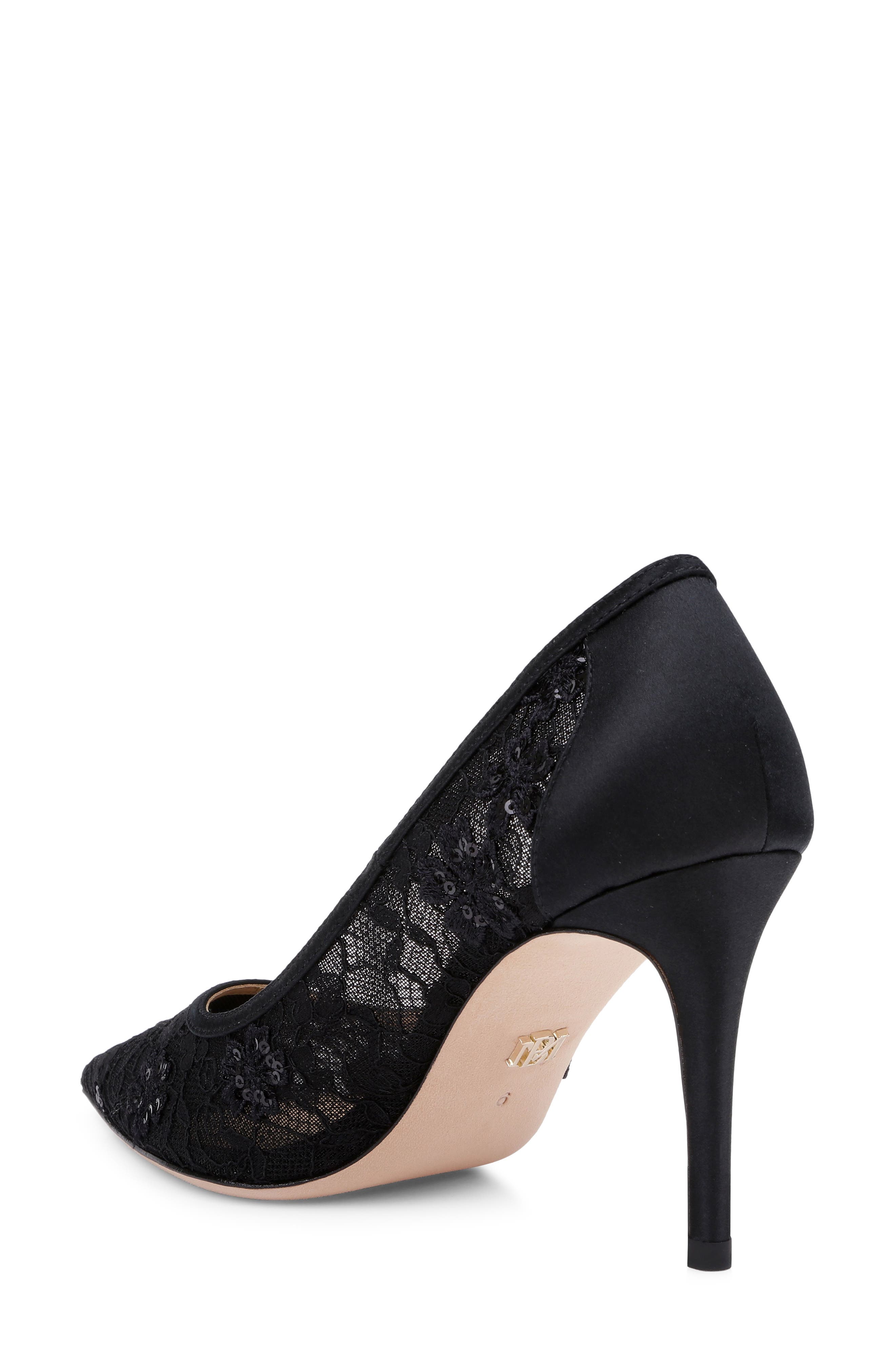 Rania Sequin Lace Pointed Toe Pump, Alternate, color, BLACK LACE