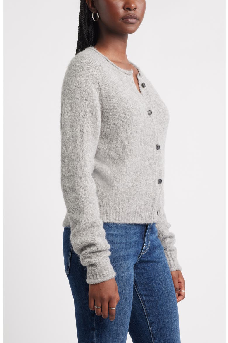 Rolled Crewneck Cardigan, Alternate, color, GREY HEATHER