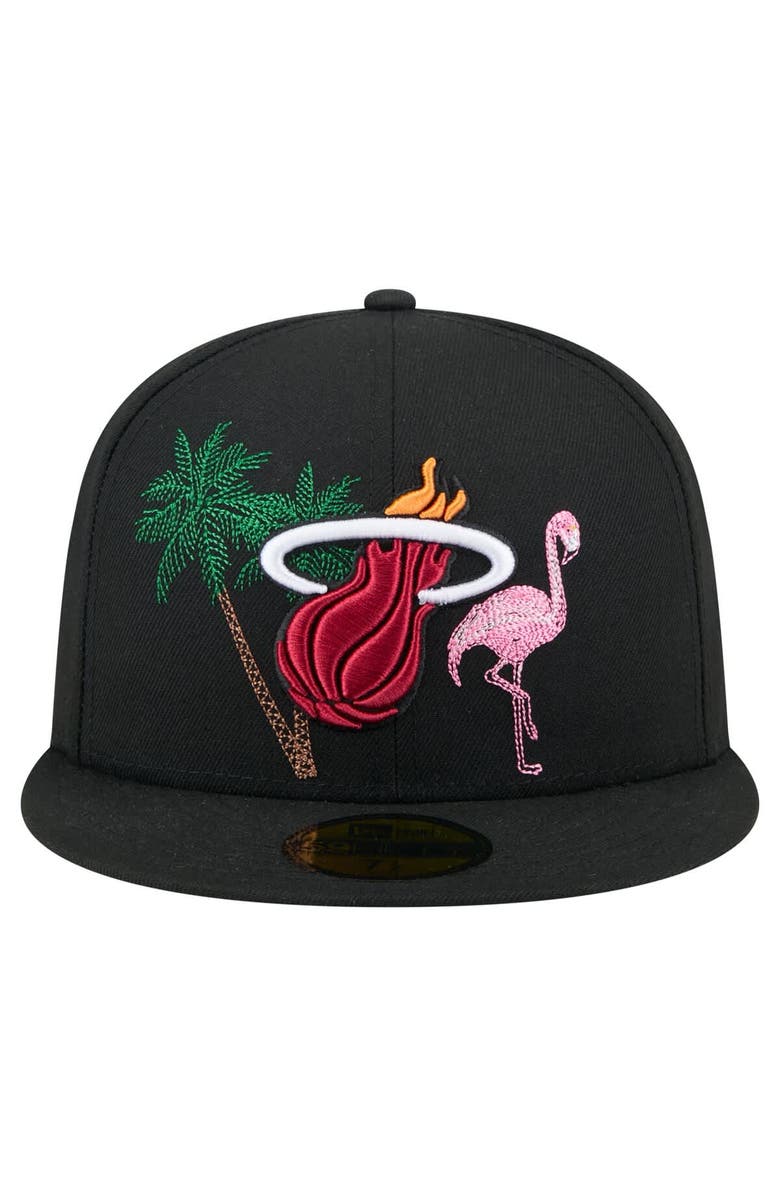 New Era Men's New Era Black Miami Heat State Stitch 59FIFTY Fitted Hat, Alternate, color, Black