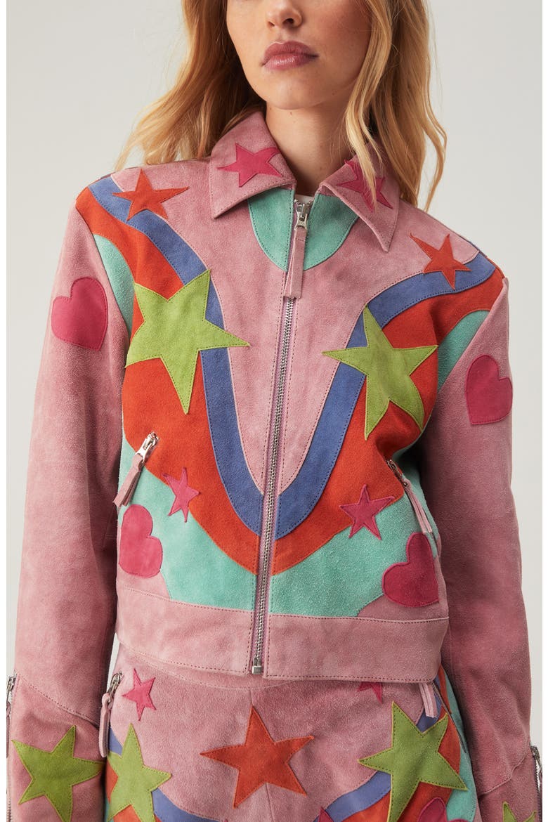 Premium Star Appliqué Suede Jacket, Alternate, color, PINK