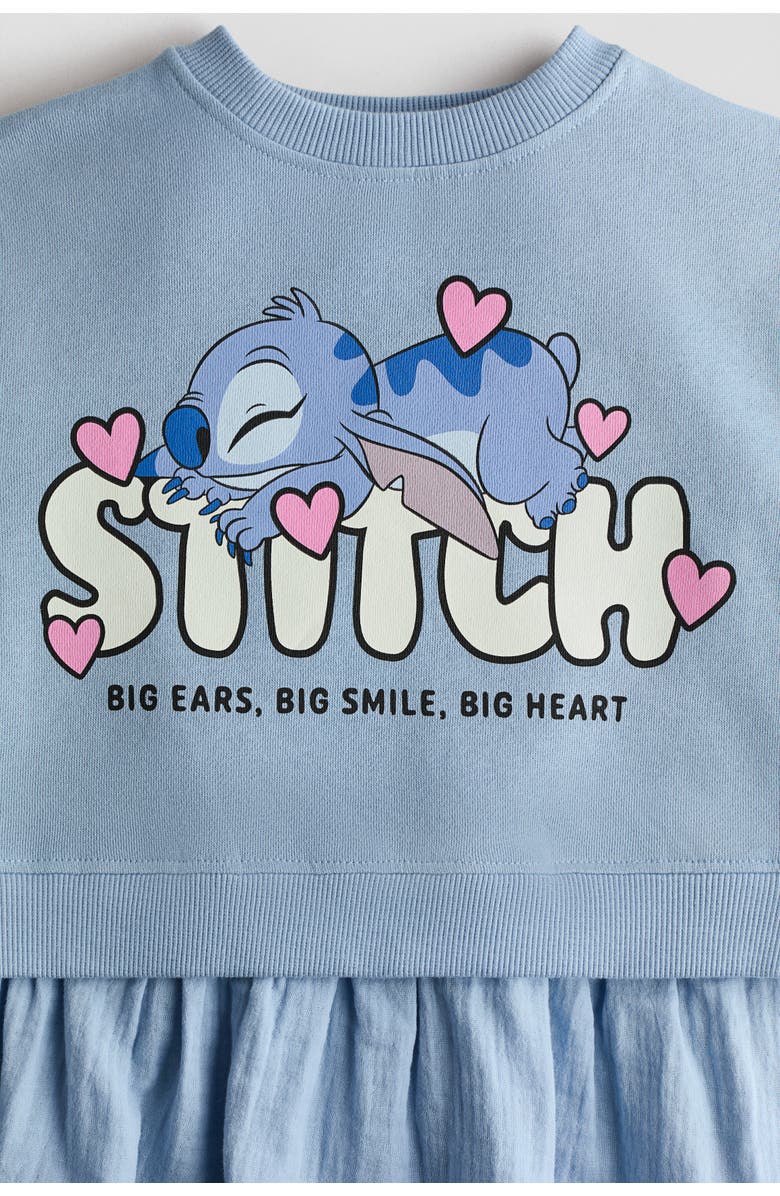 H&M Printed Sweatshirt Dress, Alternate, color, Dusty Blue/Lilo & Stitch