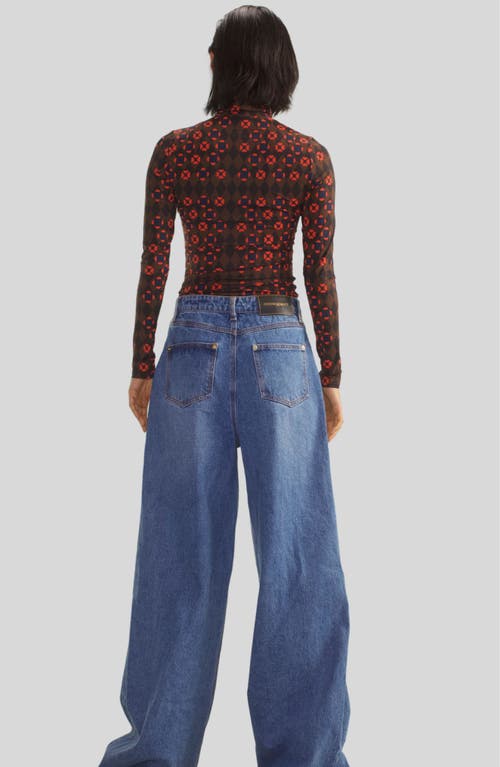 Cynthia Rowley Base Layer Turtleneck In Geo Black/red Combo