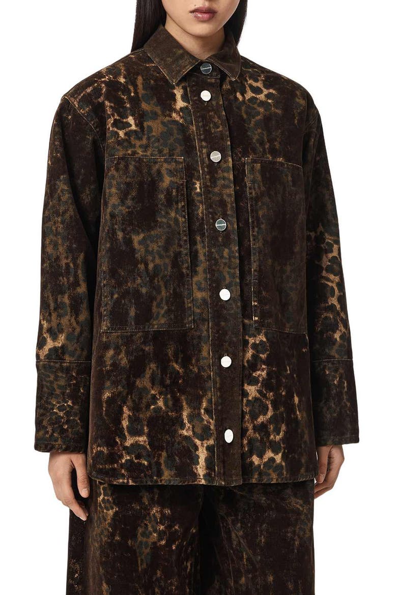 Eden Flock Leopard Print Shirt, Main, color, LEPPO BROWN