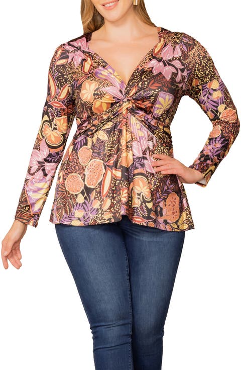 Abigail Long Sleeve Twist Front Top (Plus Size)