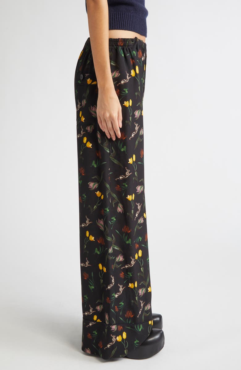 Marni Tulips & Hares Wide Leg Pajama Pants, Alternate, color, Drn99 Black