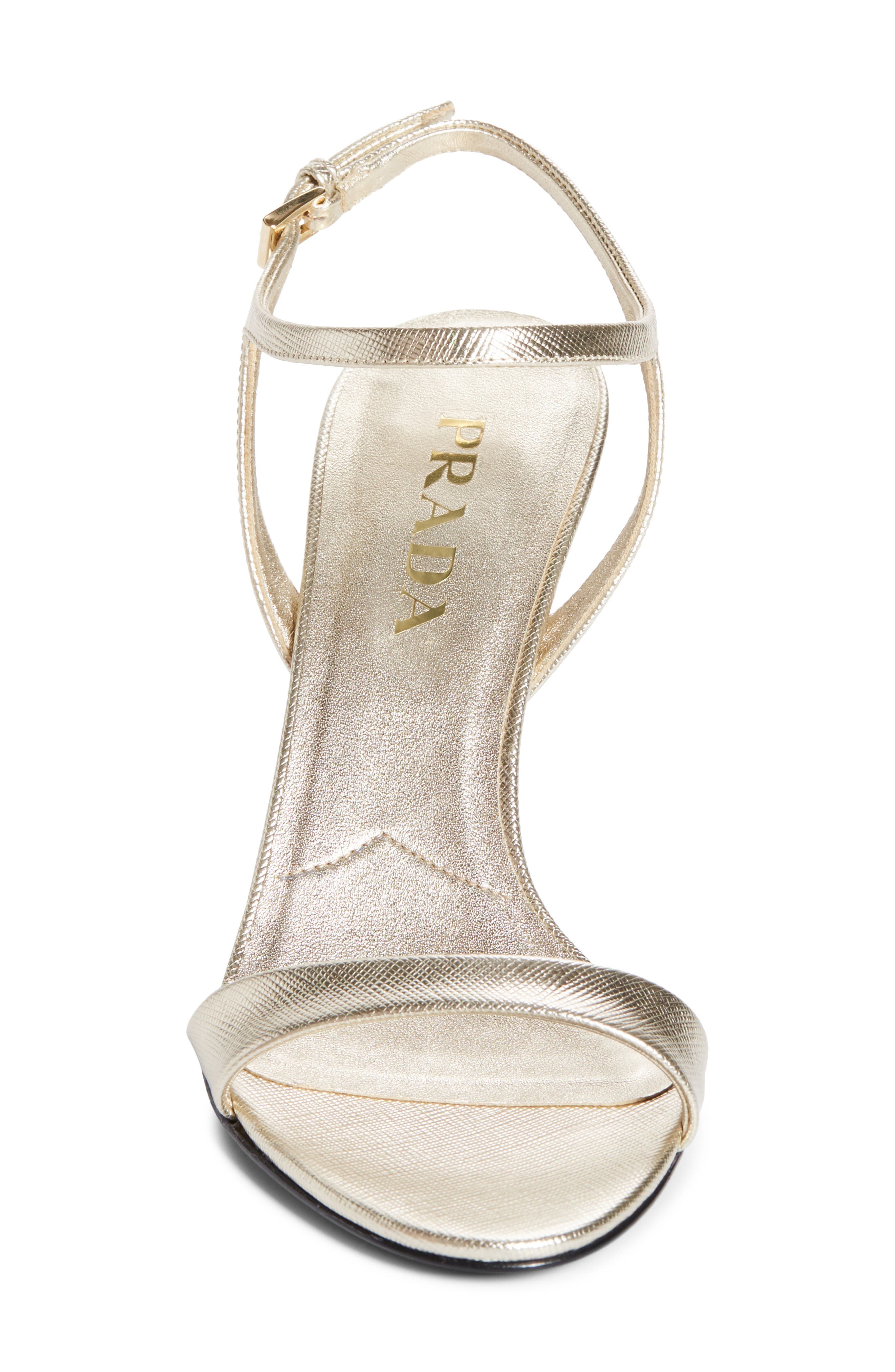 Prada Saffiano Metallic Leather Ankle Strap Sandal, Alternate, color, Pirite
