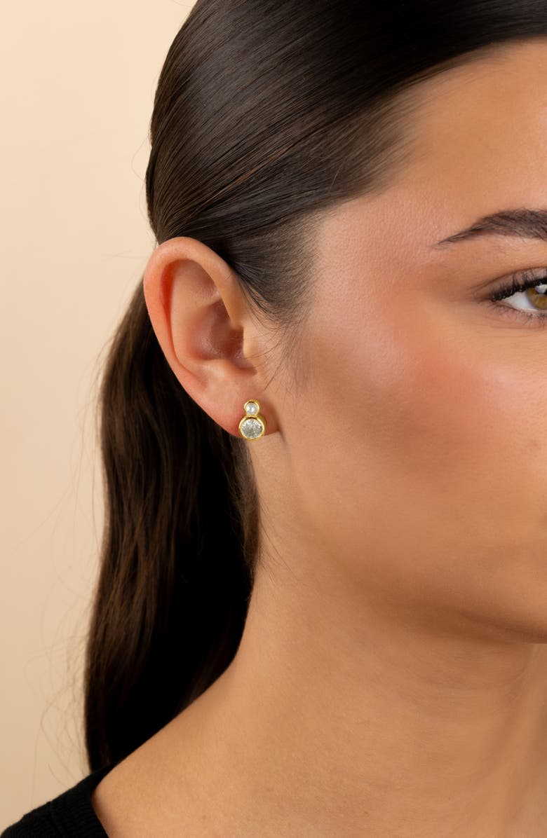 Sterling Forever Helga Cultured Pearl & Crystal Stud Earrings, Alternate, color, Gold