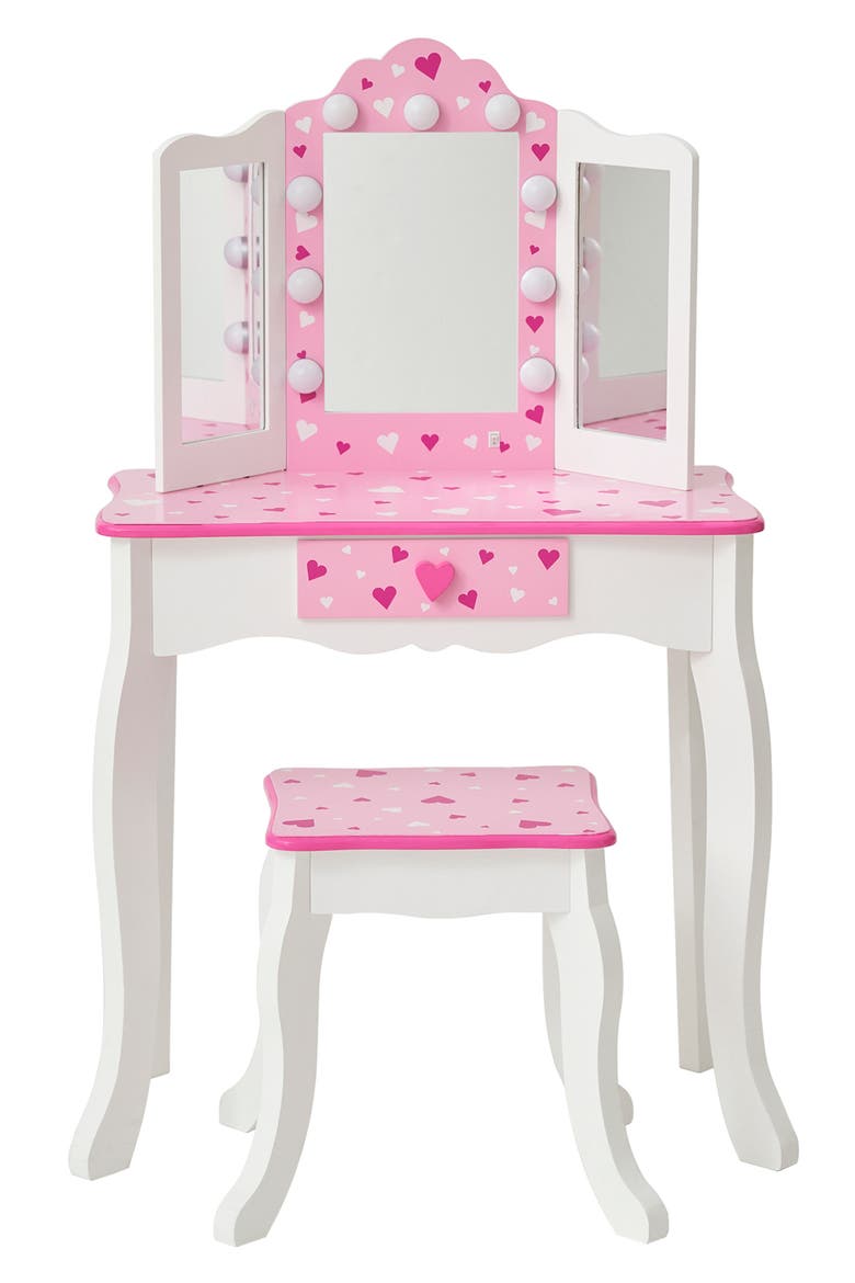 Princess Gisele Sweetheart Vanity & Stool Set, Alternate, color, WHITE/ PINK