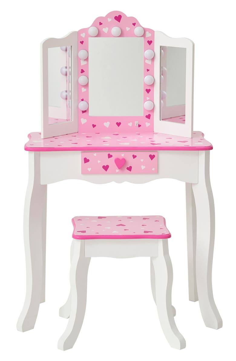Teamson Kids Princess Gisele Sweetheart Vanity & Stool Set, Alternate, color, White/ Pink