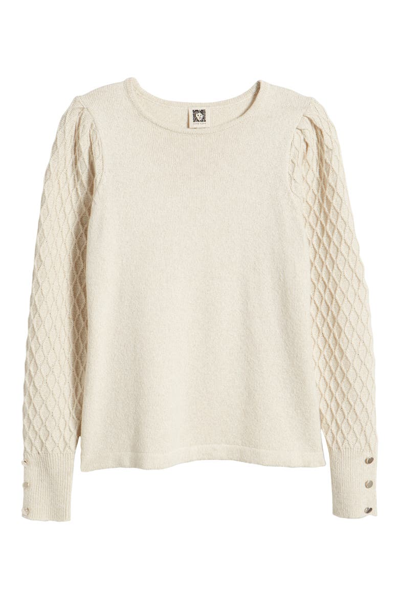 Metallic Mixed Stitch Cotton Blend Sweater, Alternate, color, ANNE WHITE/ GOLD