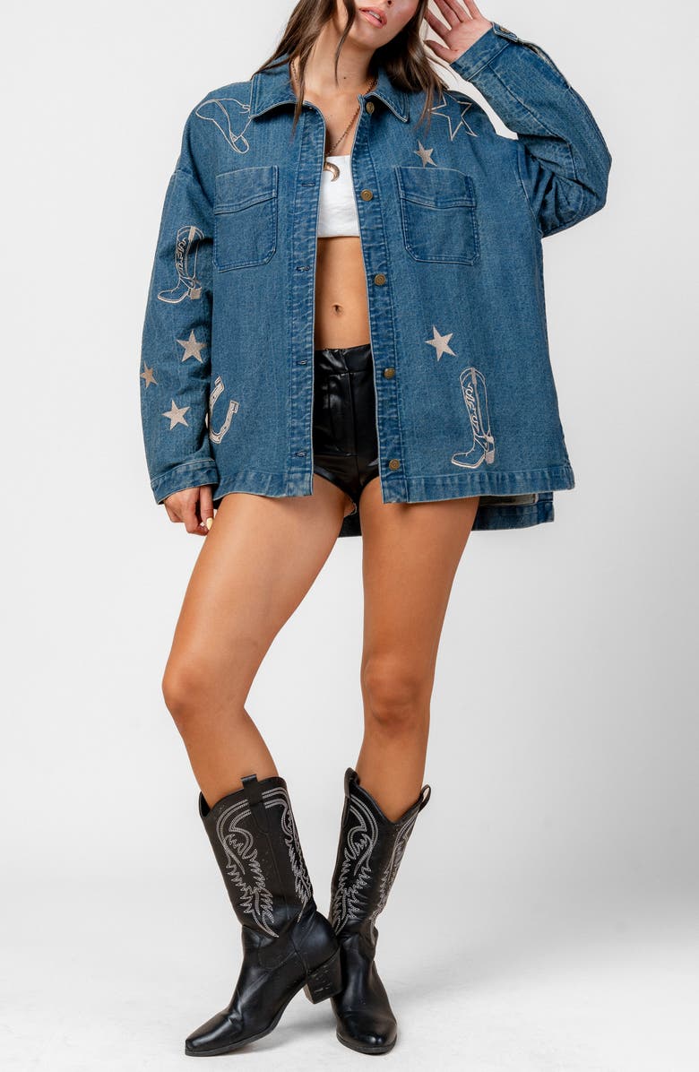 Beivy Embroidered Oversize Denim Jacket, Alternate, color,