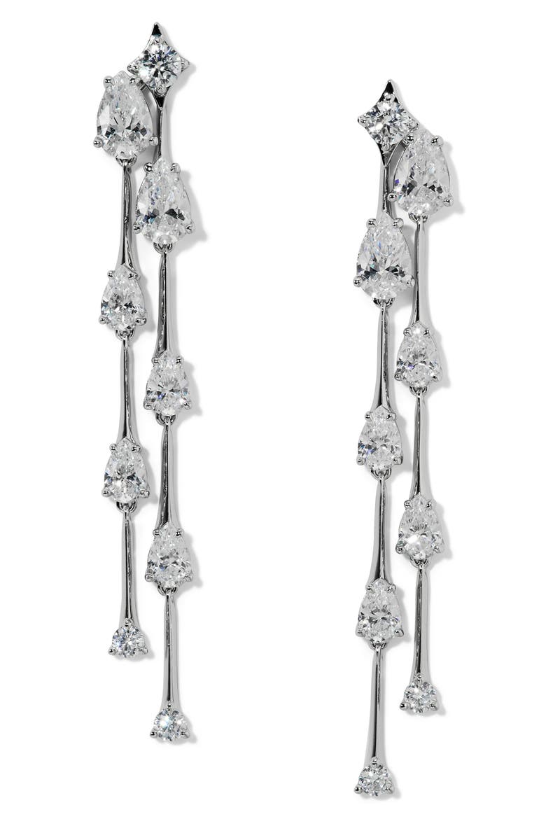 Hera Double Linear Earrings, Main, color, RHODIUM