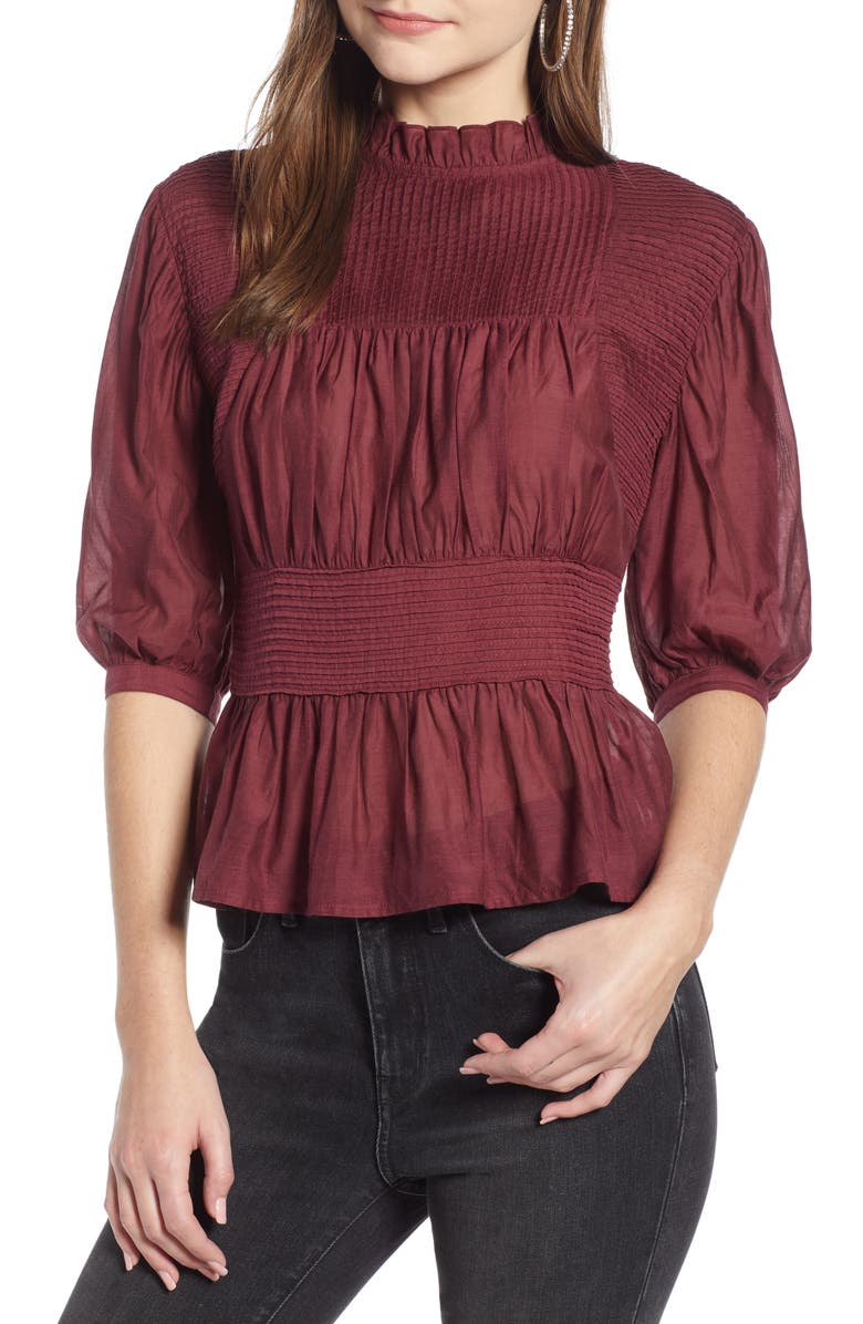 Something Navy Pleated Peplum Top, Main, color,