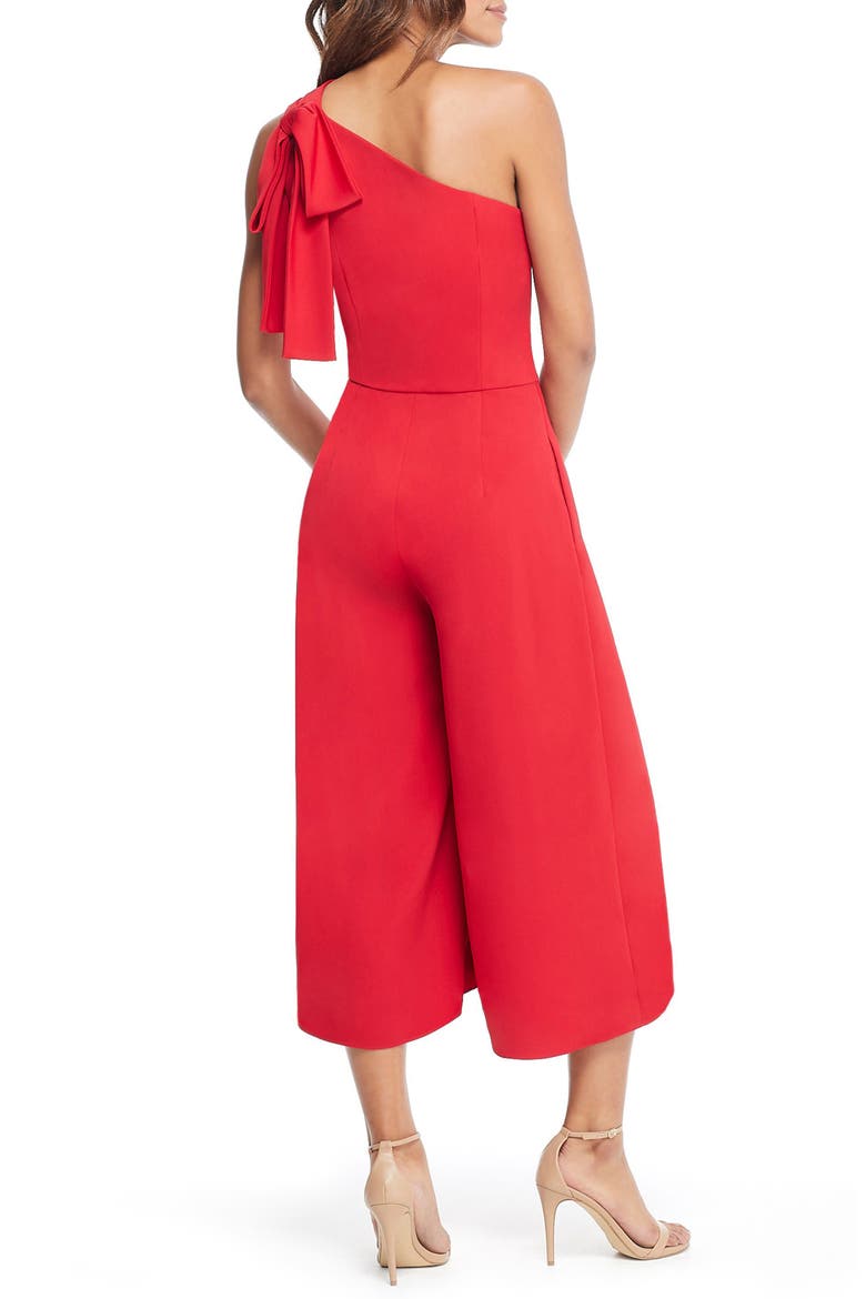 Carmen One-Shoulder Crepe Jumpsuit, Alternate, color, RUBY