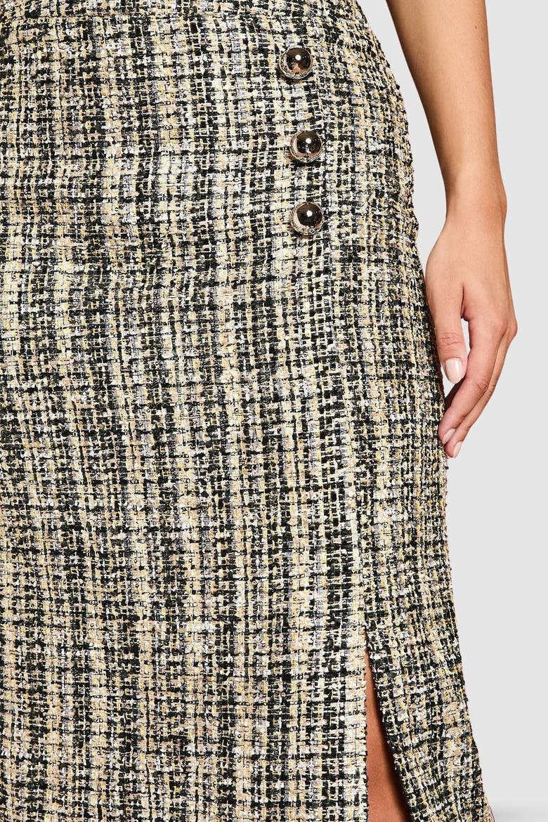 Sequin Tweed Midi Skirt, Alternate, color, Mono