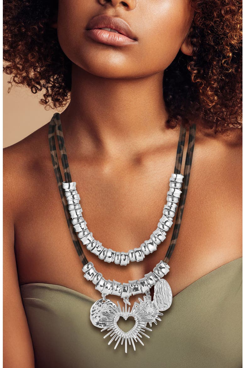 Two Tone Double Layer Statement Necklace, Alternate, color, SILVER