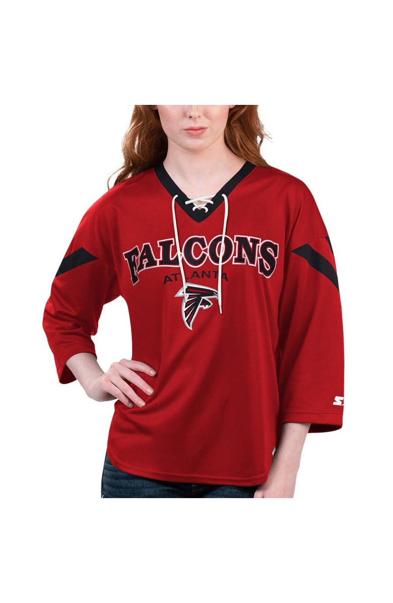 STARTER Women's Starter Red Atlanta Falcons Rally Lace-Up 3/4 Sleeve T-Shirt, Main, color, Red