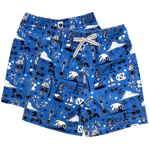 Youth Wes & Willy Carolina Blue North Carolina Tar Heels Luau Swim Trunks