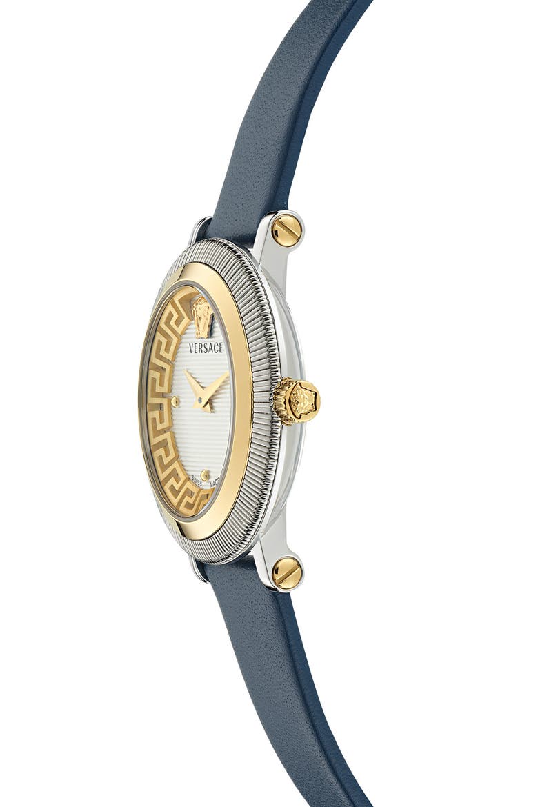 Greca Flourish Two-Hand Quartz Leather Strap Watch, 35mm, Alternate, color, TWO TONE