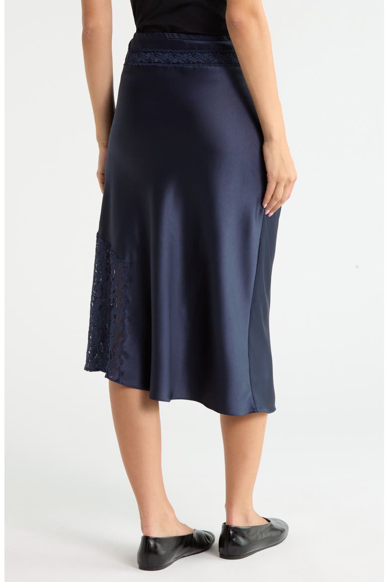 Elea Satin and Lace Midi Skirt, Alternate, color, NAVY