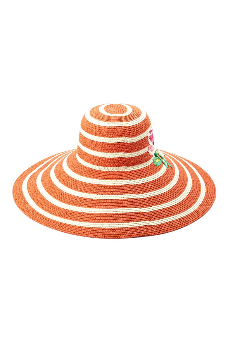 embroidered flowers straw sun hat, Alternate, color, CREAM / MULTI