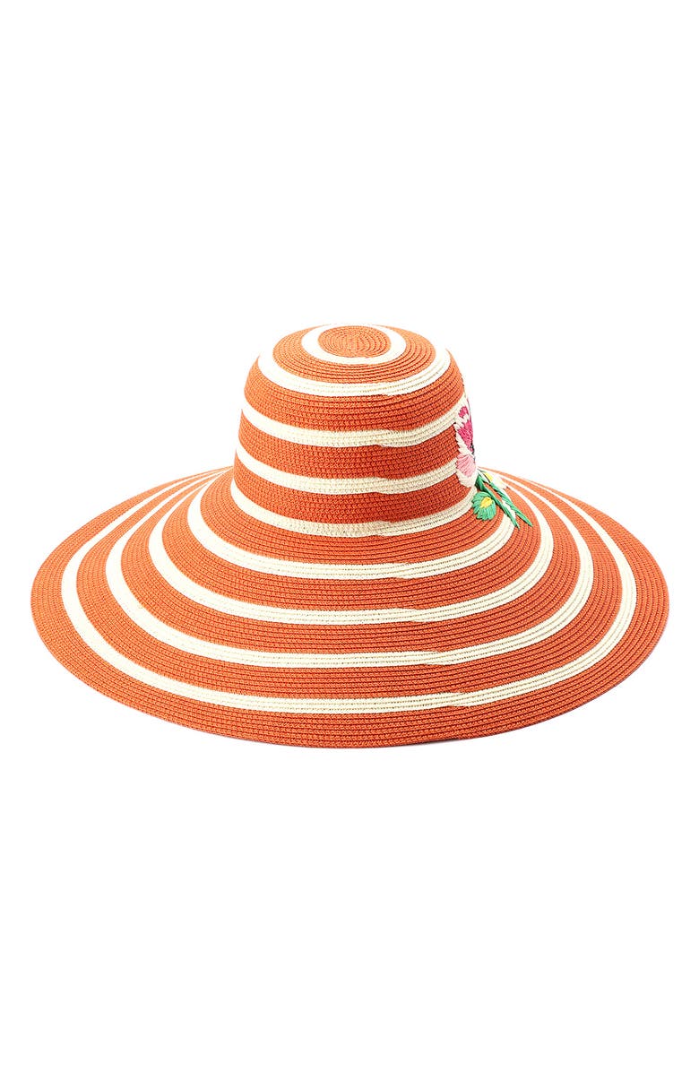 Kate Spade New York embroidered flowers straw sun hat, Alternate, color, Cream / Multi