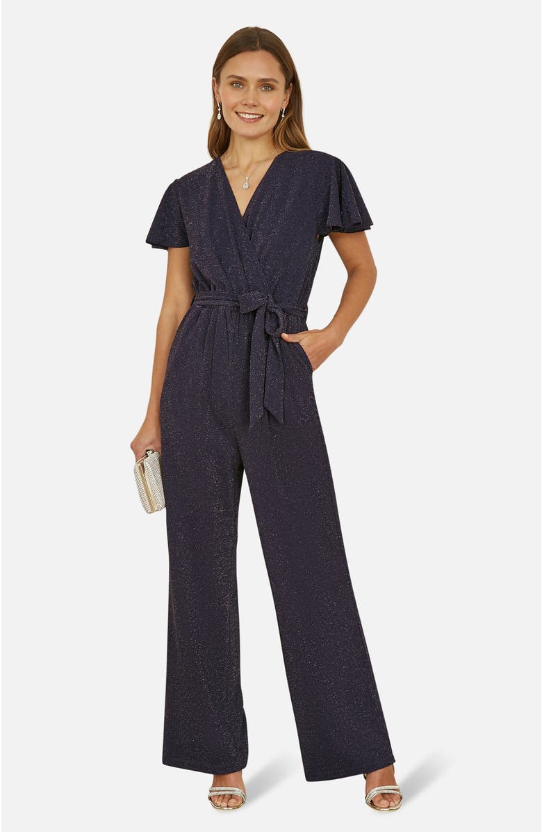 Yumi Sparkle Stretch Wrap Over Jumpsuit, Main, color, Navy