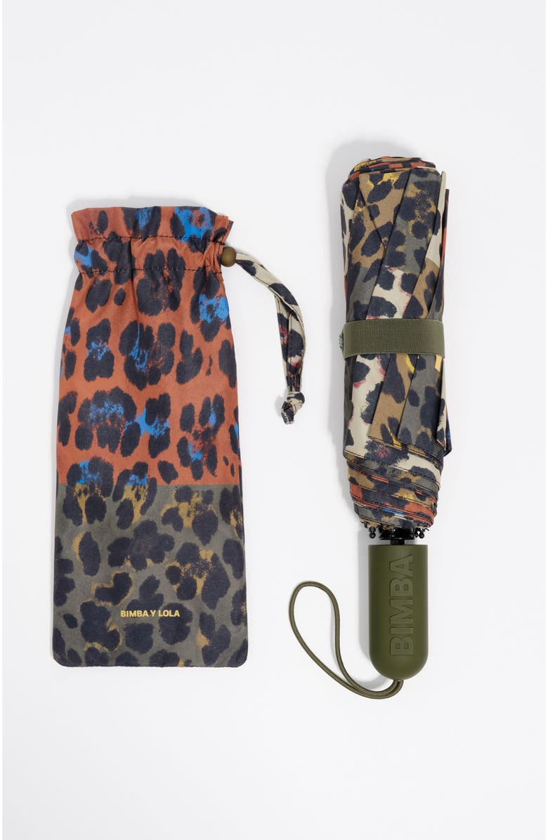 Bimba y Lola Leopard Patchwork Umbrella, Alternate, color, Khaki