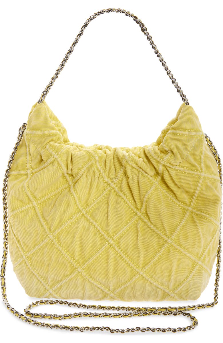 Tory Burch Mini Fleming Quilted Denim Hobo Bag, Alternate, color, Yellow