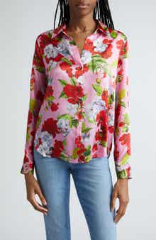 L'AGENCE Tyler Floral Silk Button-Up Shirt