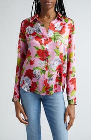 L'AGENCE Tyler Floral Silk Button-Up Shirt