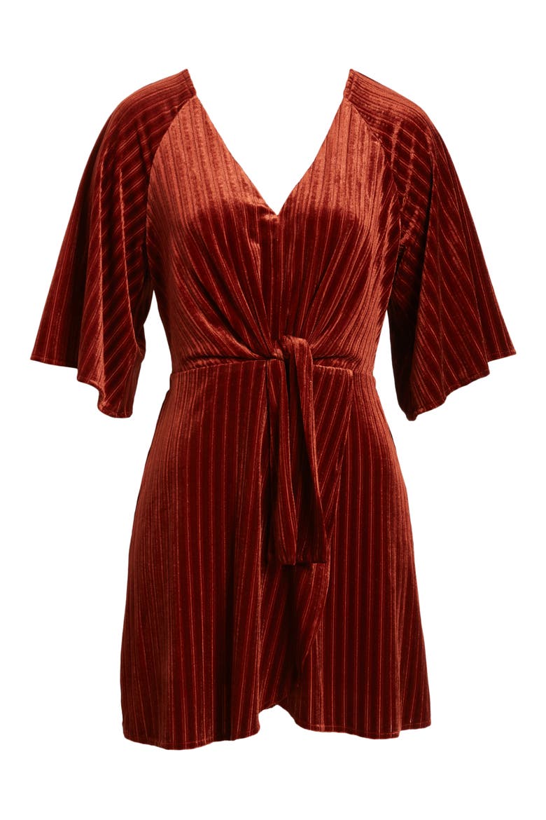 Wrap Style Rib Velvet Minidress, Alternate, color, RUST