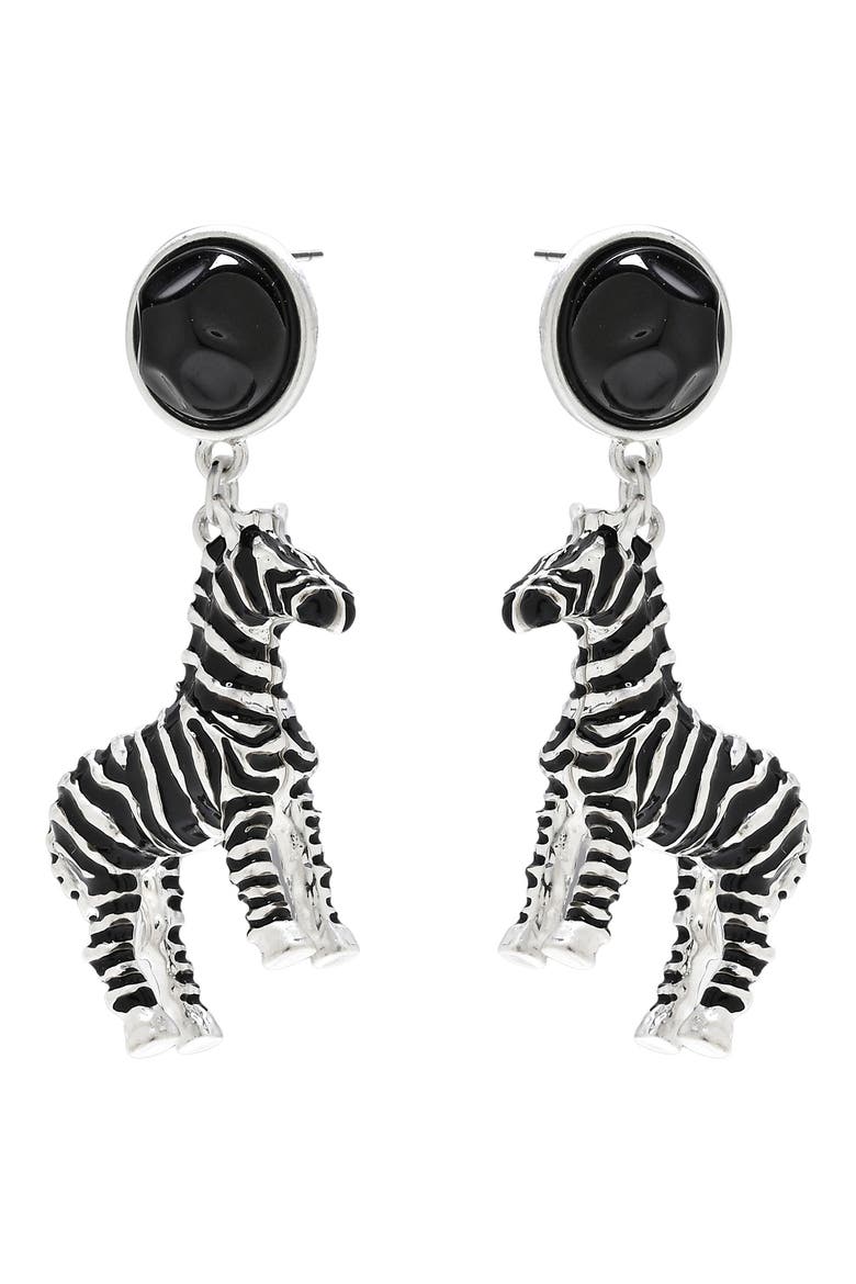 Zebra Drop Earrings, Main, color, SILVER