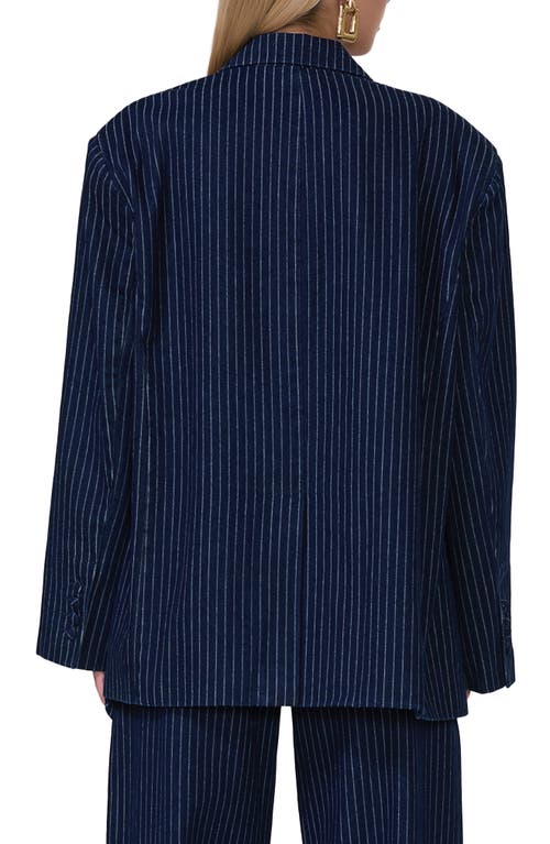 Afrm Joette Oversize Cotton Blend Blazer In Dark Wash