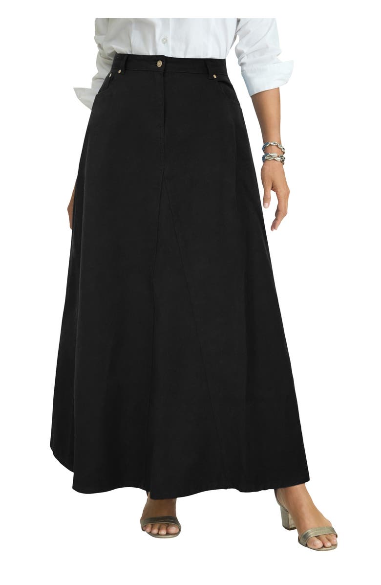 Jessica London Denim Inset Maxi Skirt, Main, color, Black
