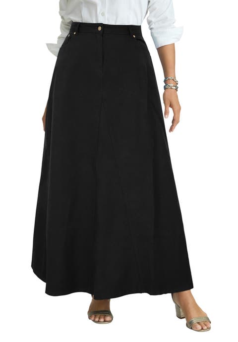 Denim Inset Maxi Skirt (Plus Available)